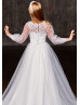 Beaded White Lace Tulle Fancy Flower Girl Dress